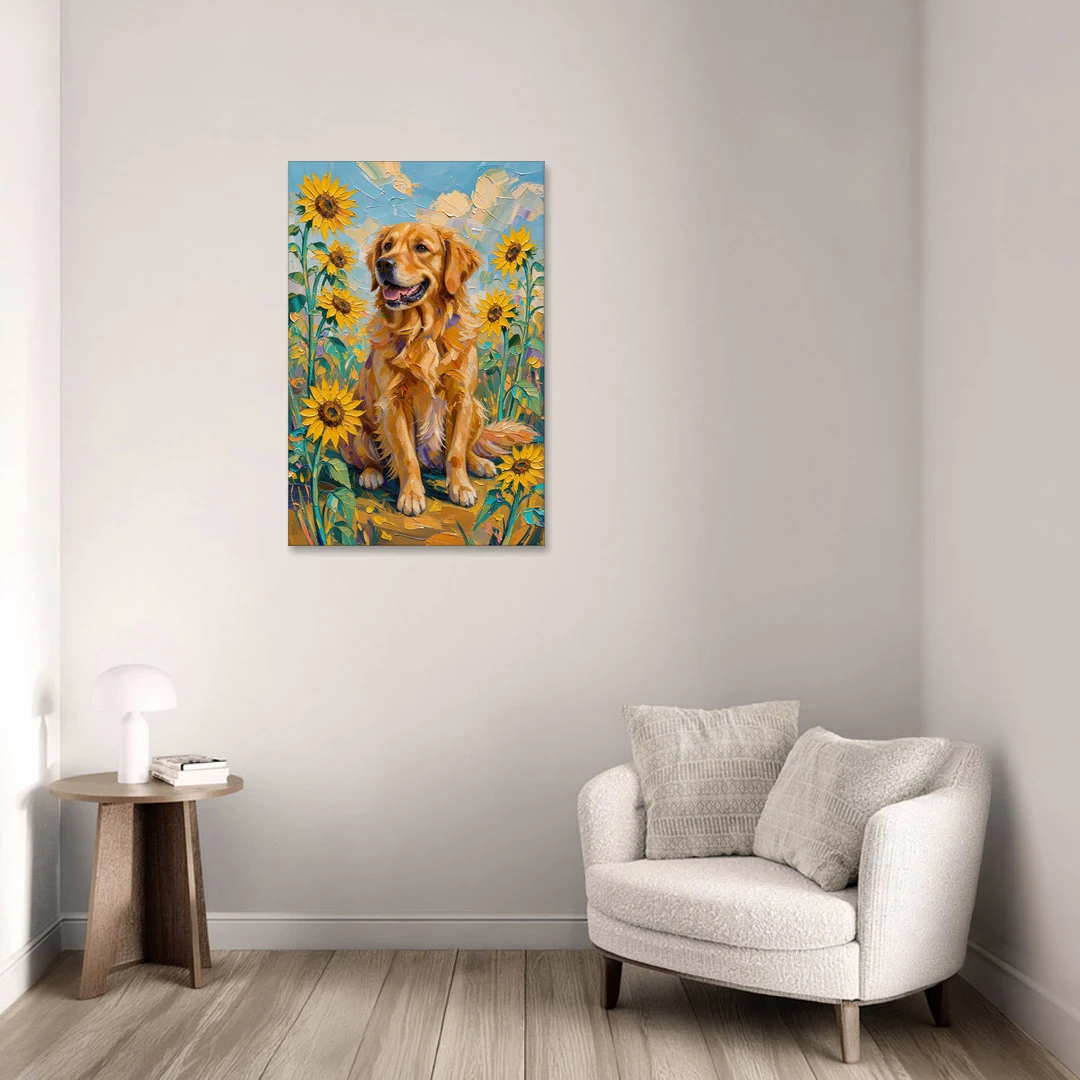 Golden Retriever with Sunflowers - Canvas Wall Art - Sofa - 24x36