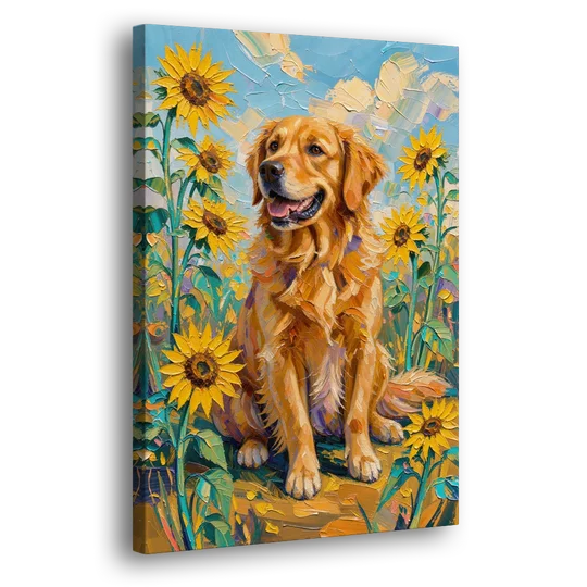 Golden Retriever with Sunflowers - Canvas Wall Art - Side