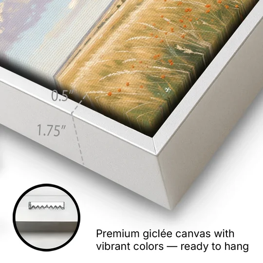 Golden Tallgrass Prairie Above a King Bed - White Framed Canvas Wall Art - Gallery Wrap Corner