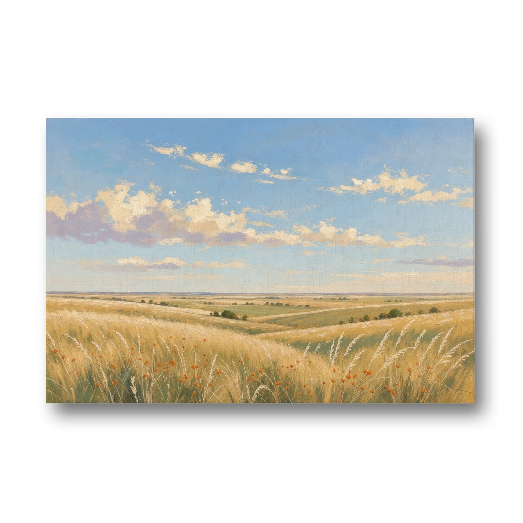 Golden Tallgrass Prairie Above a King Bed - Canvas Wall Art - Front