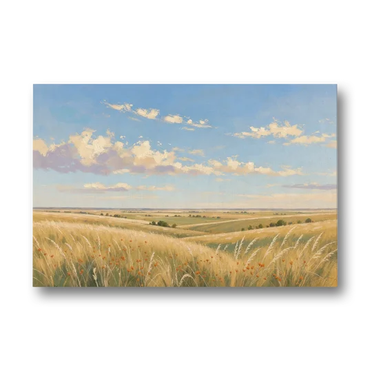 Golden Tallgrass Prairie Above a King Bed - Canvas Wall Art - Front