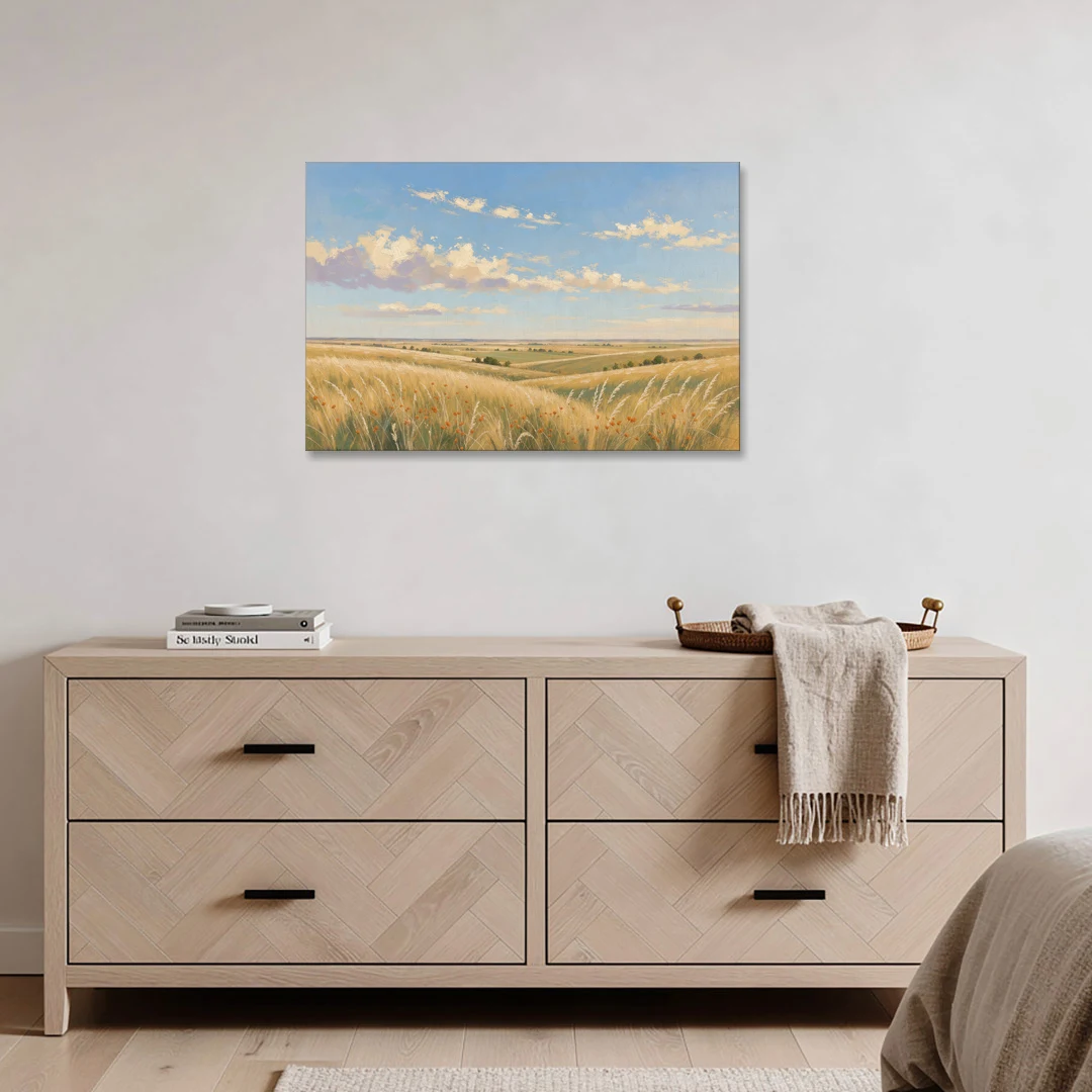 Golden Tallgrass Prairie Above a King Bed - Canvas Wall Art - Coffee Table - 36x24