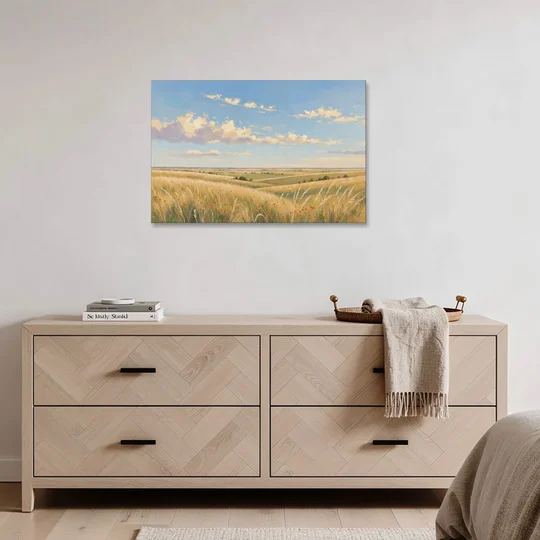 Golden Tallgrass Prairie Above a King Bed - Canvas Wall Art - Coffee Table - 36x24