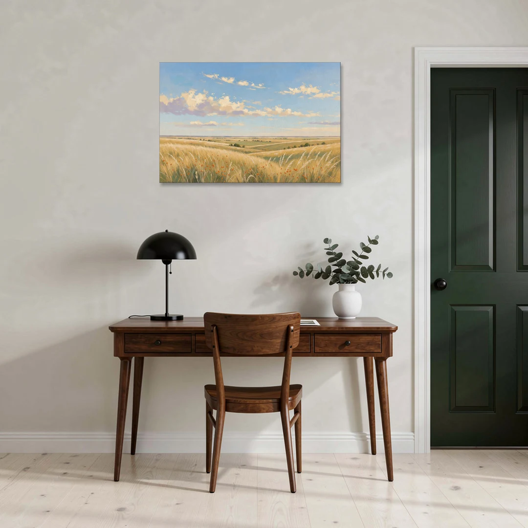 Golden Tallgrass Prairie Above a King Bed - Canvas Wall Art - Office - 36x24
