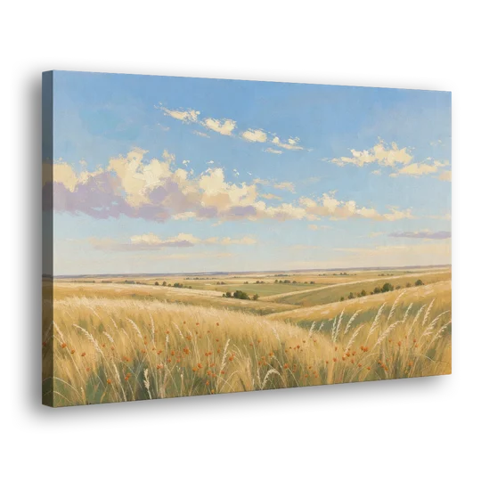 Golden Tallgrass Prairie Above a King Bed - Canvas Wall Art - Side