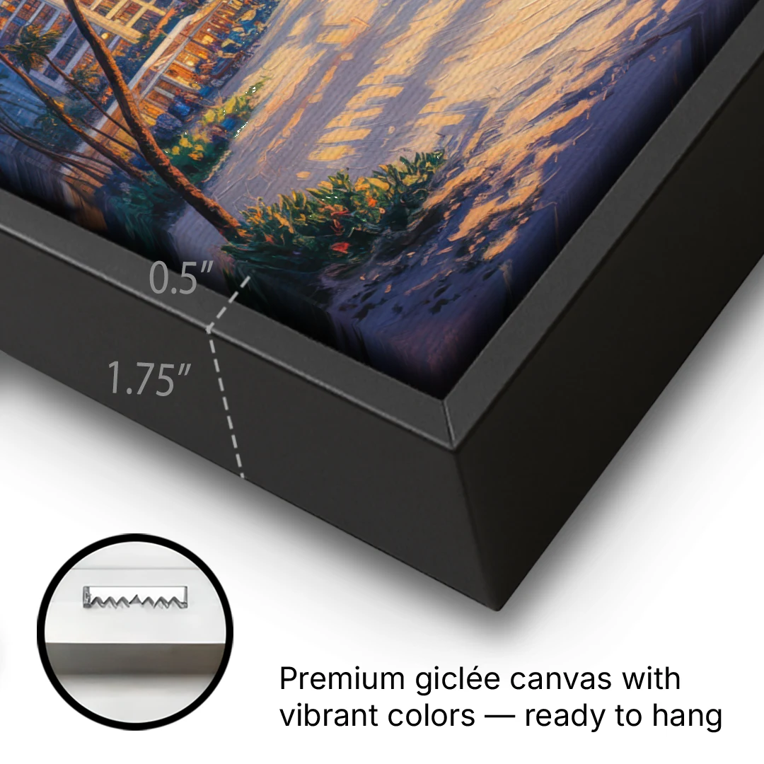 Golden Zone Beachfront - Black Framed Canvas Wall Art - Gallery Wrap Corner