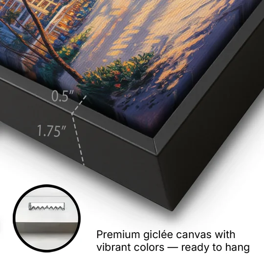 Golden Zone Beachfront - Black Framed Canvas Wall Art - Gallery Wrap Corner