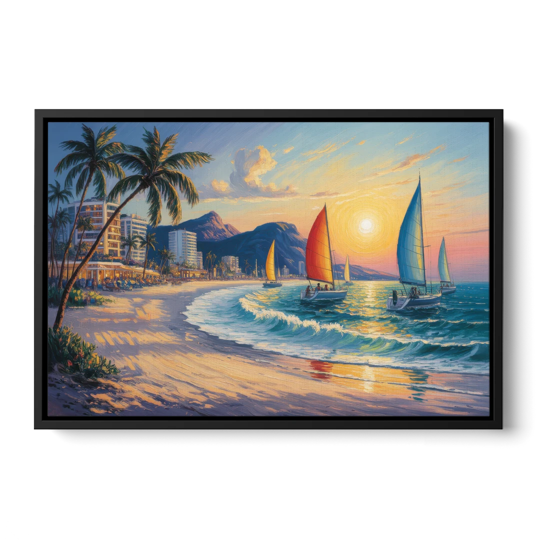 Golden Zone Beachfront - Black Framed Canvas Wall Art - Front