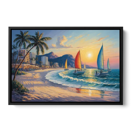 Golden Zone Beachfront - Black Framed Canvas Wall Art - Front