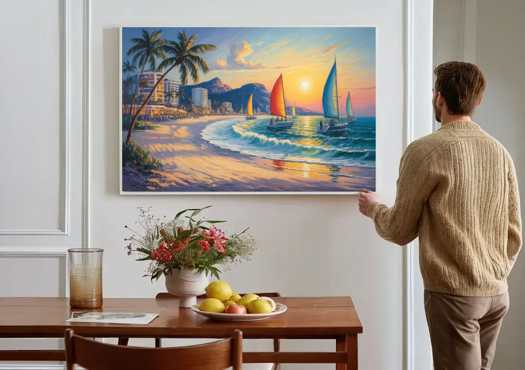 Golden Zone Beachfront canvas wall art above a dining table