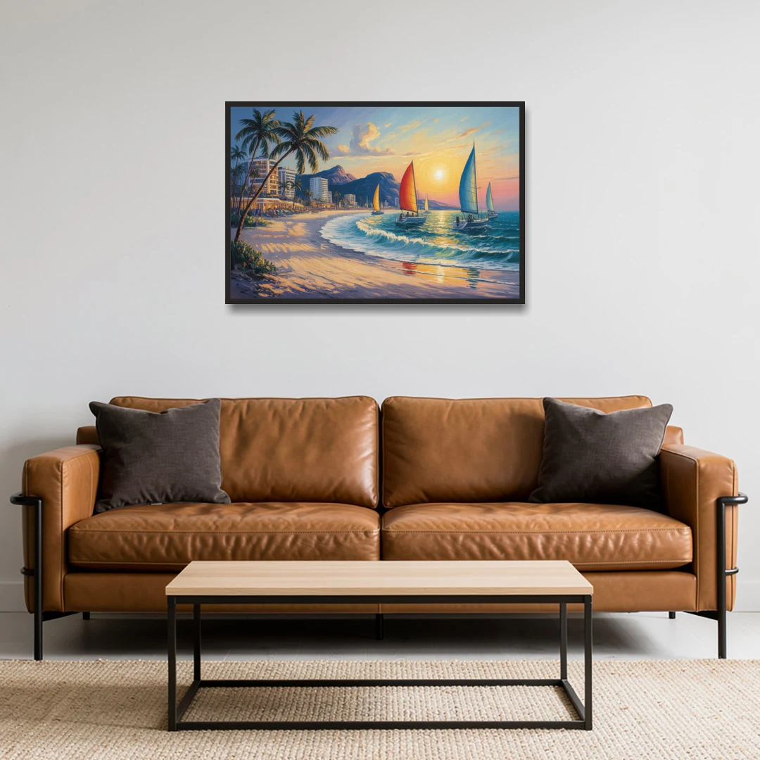 Golden Zone Beachfront - Black Framed Canvas Wall Art - Sofa - 36x24