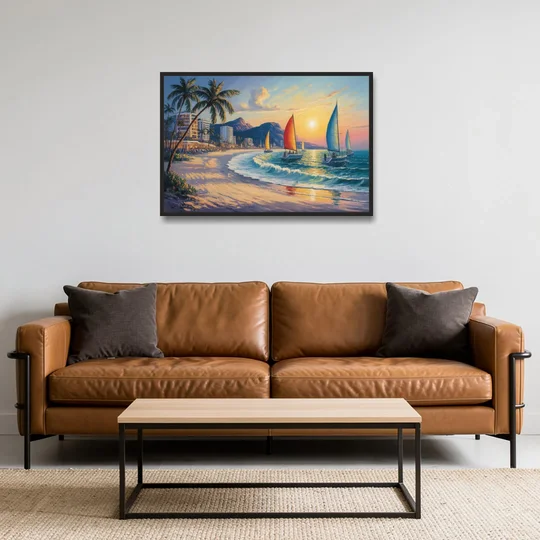Golden Zone Beachfront - Black Framed Canvas Wall Art - Sofa - 36x24