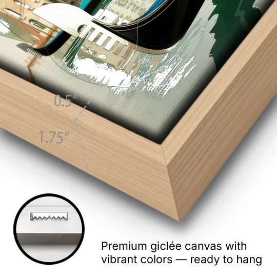 Gondola Dreams - Oak Framed Canvas Wall Art - Gallery Wrap Corner