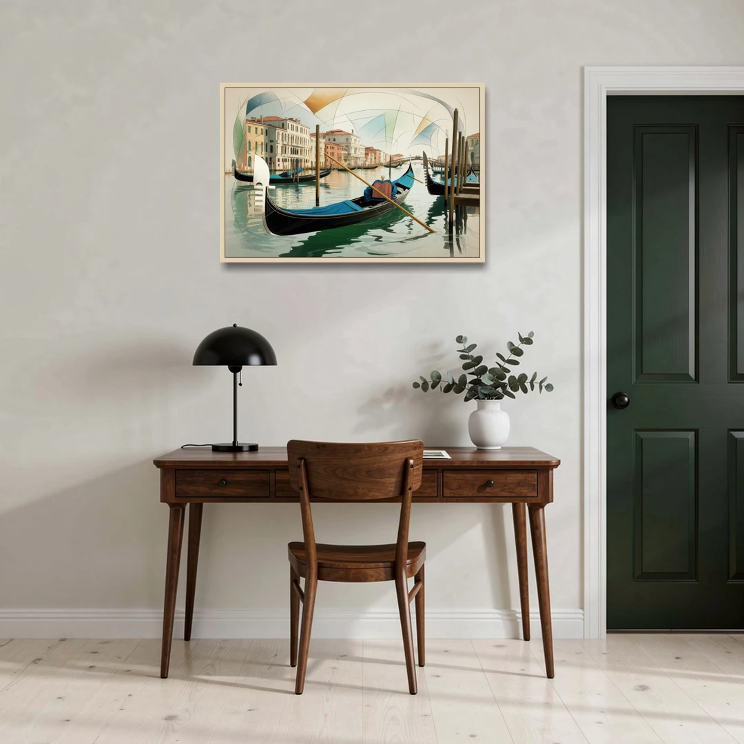 Gondola Dreams - Oak Framed Canvas Wall Art - Office - 36x24