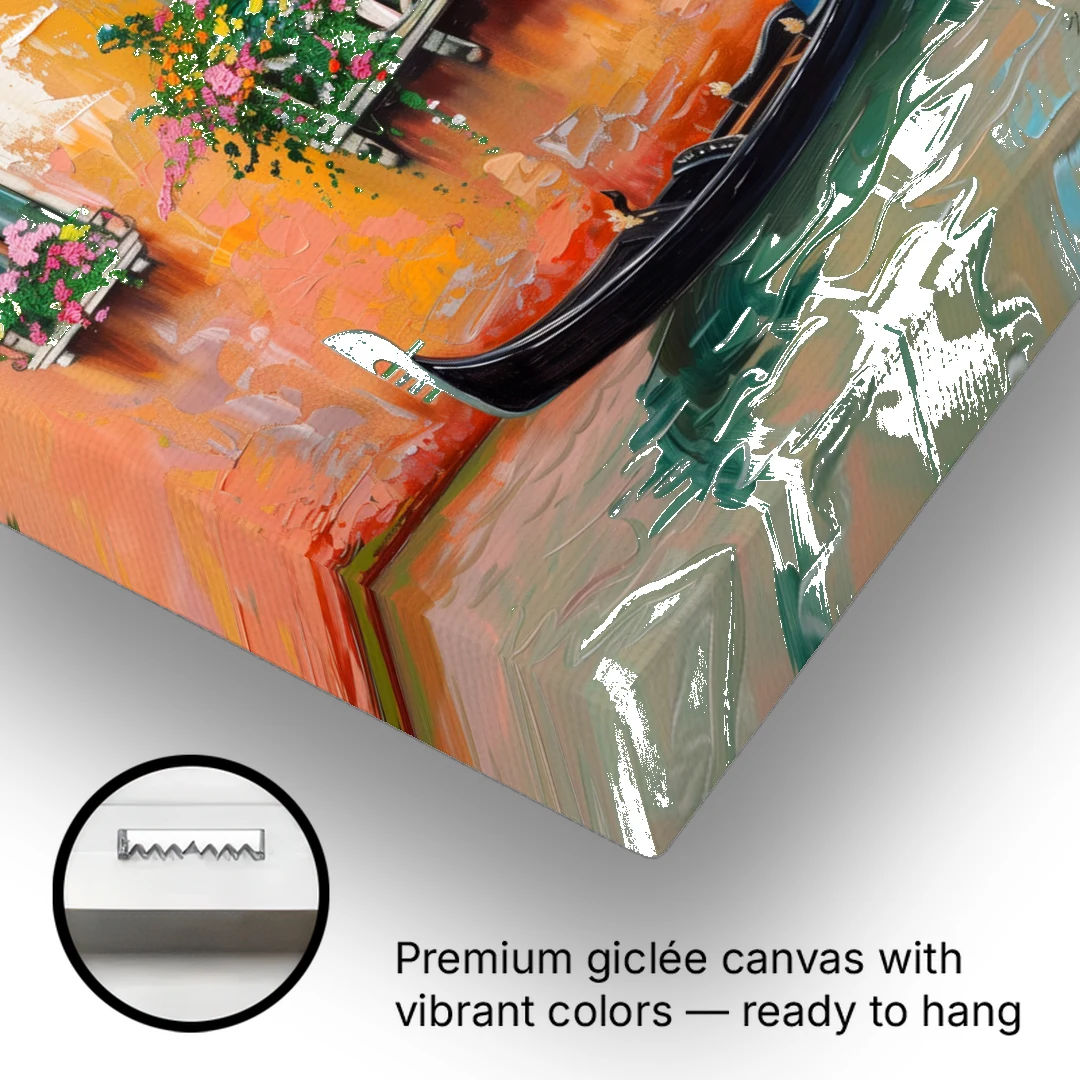 Gondola Painting Under Flowered Windows - Canvas Wall Art - Gallery Wrap Corner