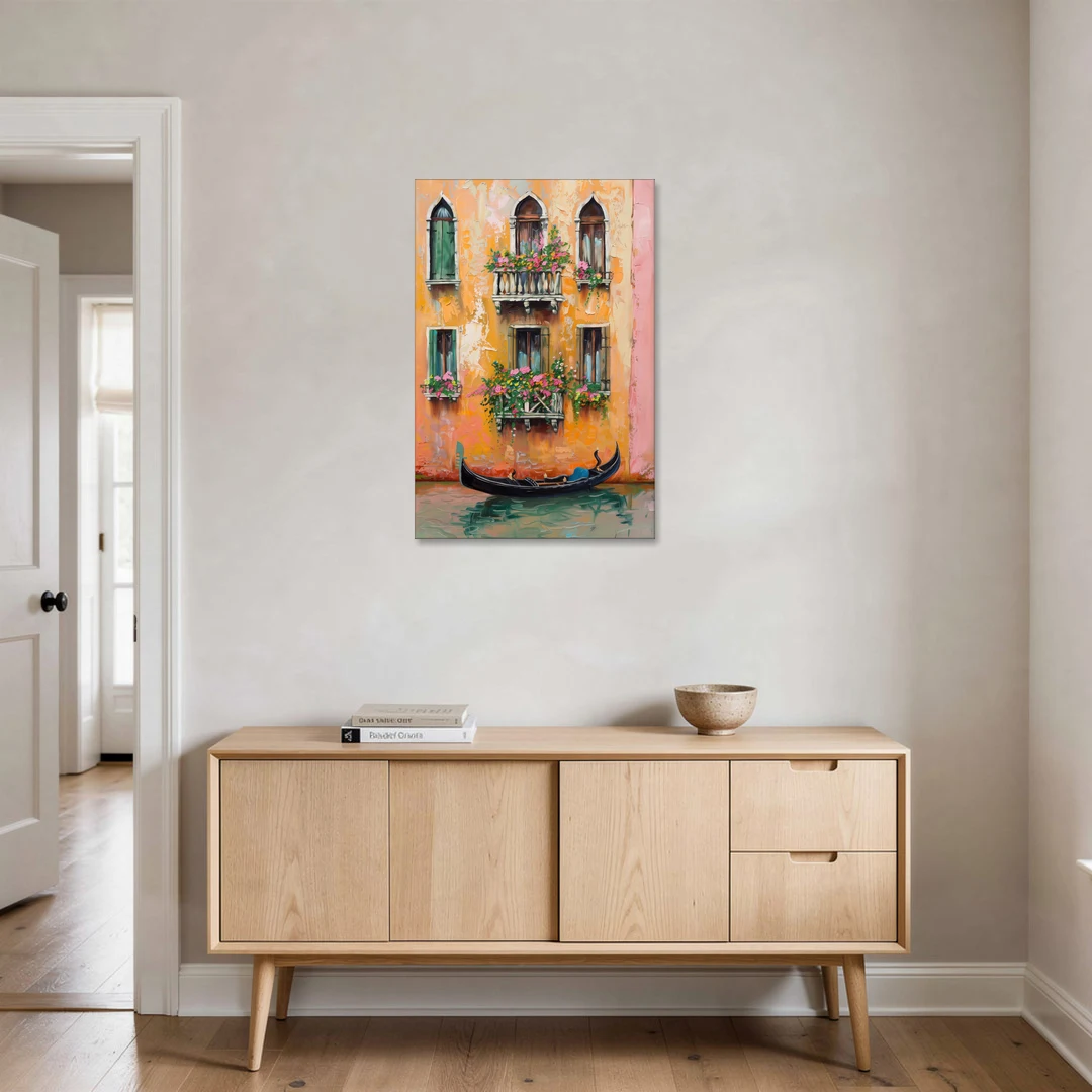 Gondola Painting Under Flowered Windows - Canvas Wall Art - Coffee Table - 24x36