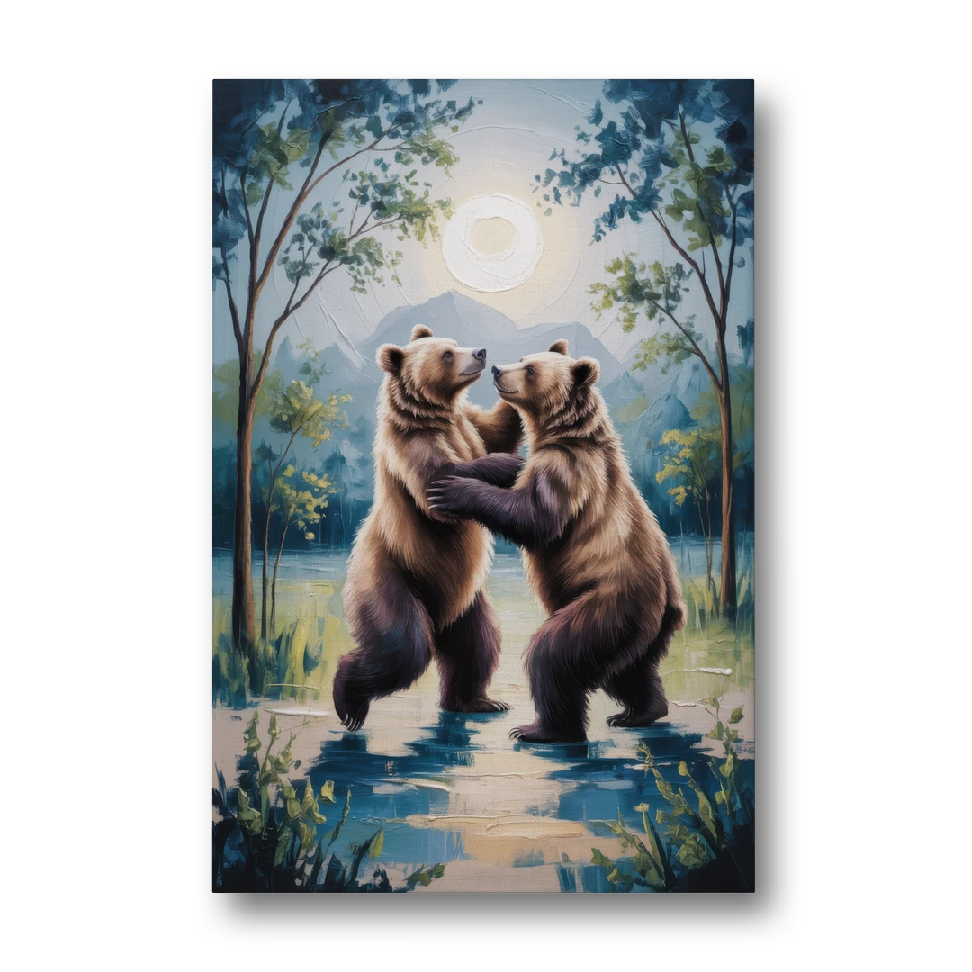 Graceful Bear Dance in Moonlight - Canvas Wall Art - Front