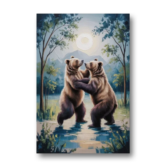 Graceful Bear Dance in Moonlight - Canvas Wall Art - Front