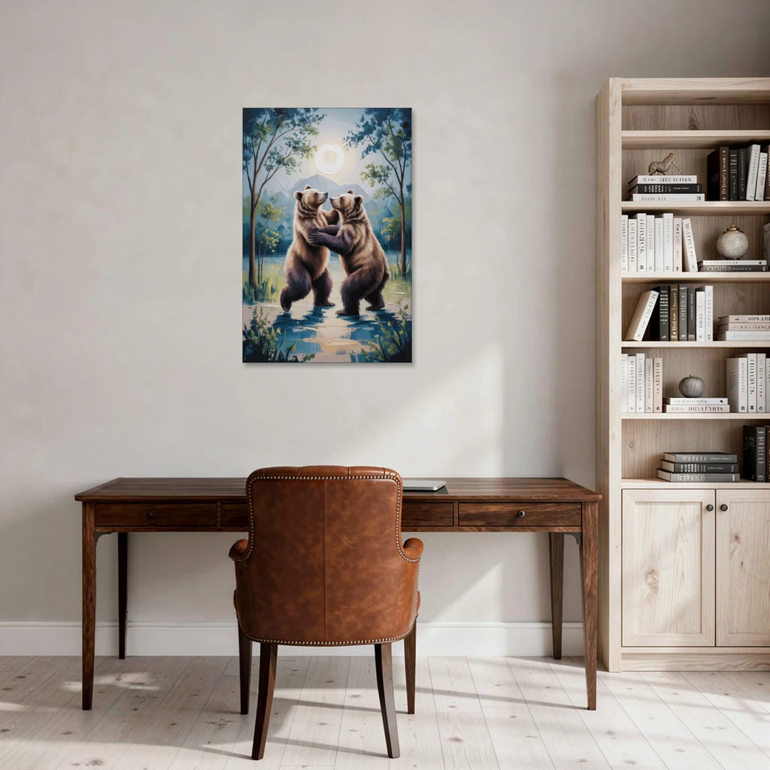 Graceful Bear Dance in Moonlight - Canvas Wall Art - Office - 24x36