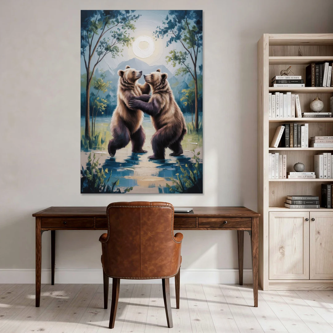 Graceful Bear Dance in Moonlight - Canvas Wall Art - Office - 40x60