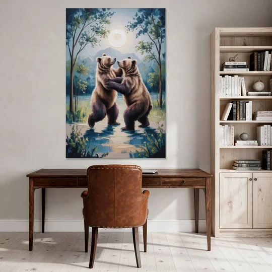 Graceful Bear Dance in Moonlight - Canvas Wall Art - Office - 40x60