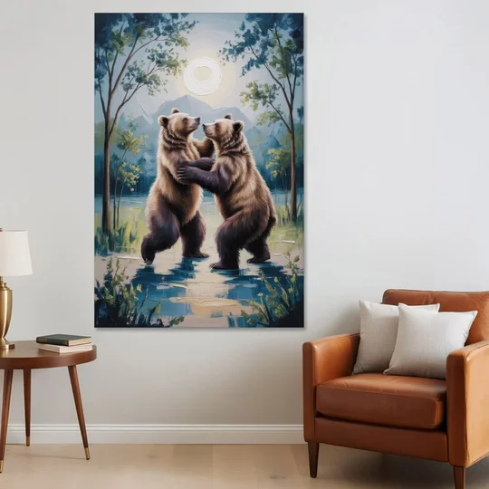 Graceful Bear Dance in Moonlight - Canvas Wall Art - Sofa - 40x60
