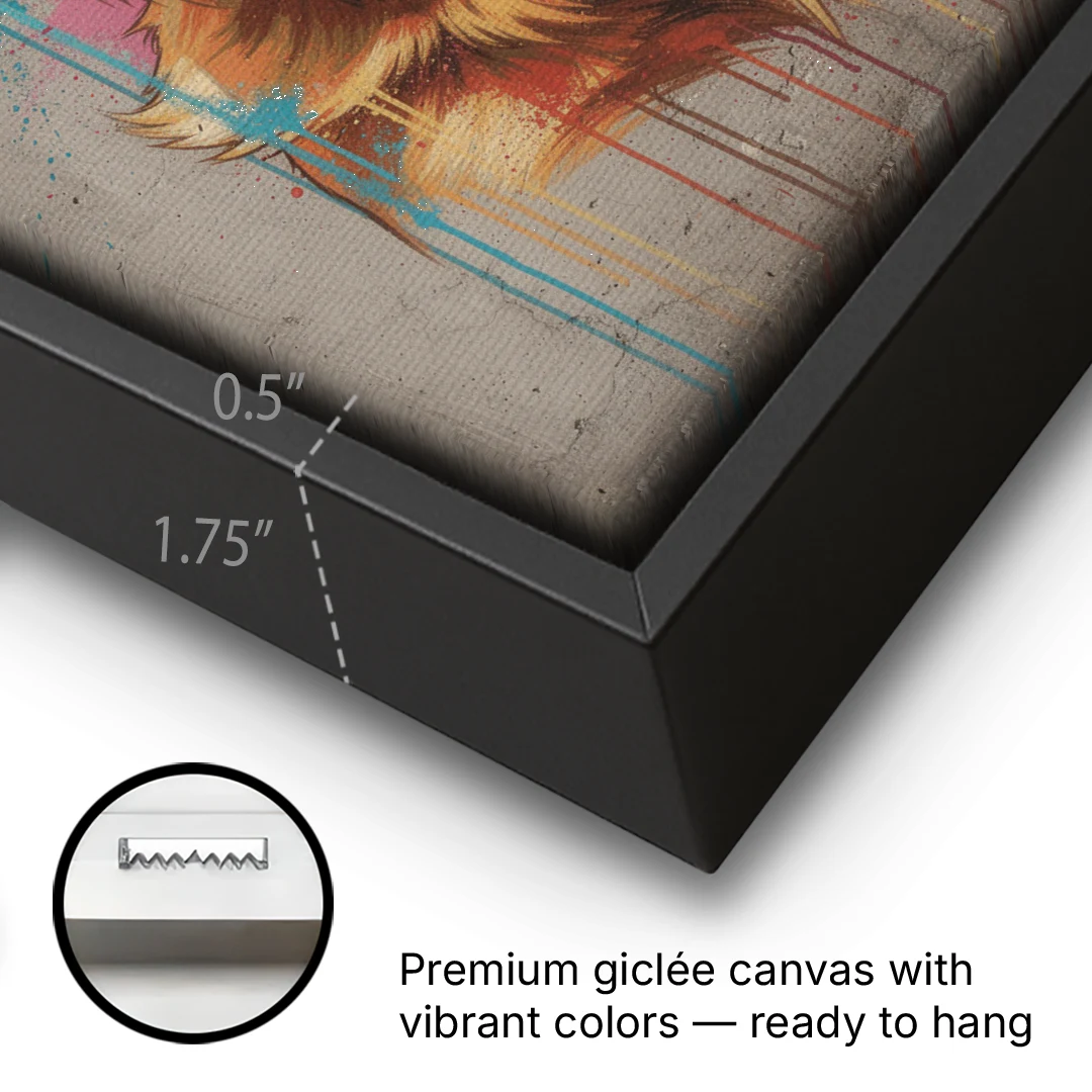 Graffiti Golden Retriever with Headphones - Black Framed Canvas Wall Art - Gallery Wrap Corner