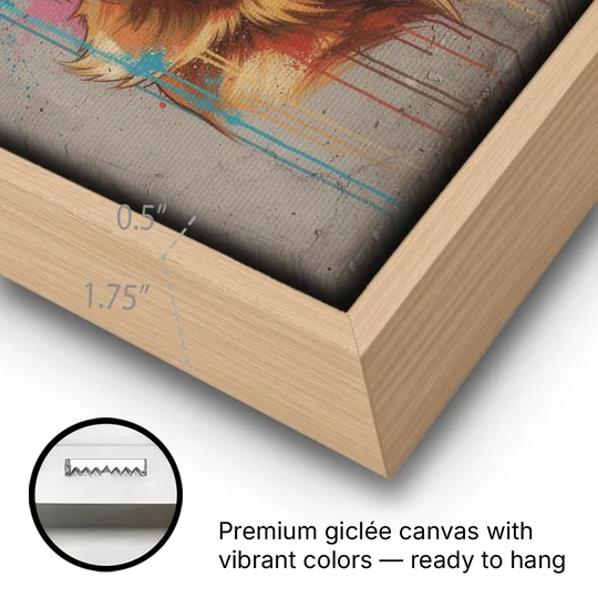 Graffiti Golden Retriever with Headphones - Oak Framed Canvas Wall Art - Gallery Wrap Corner