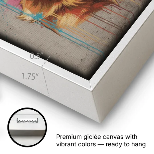Graffiti Golden Retriever with Headphones - White Framed Canvas Wall Art - Gallery Wrap Corner