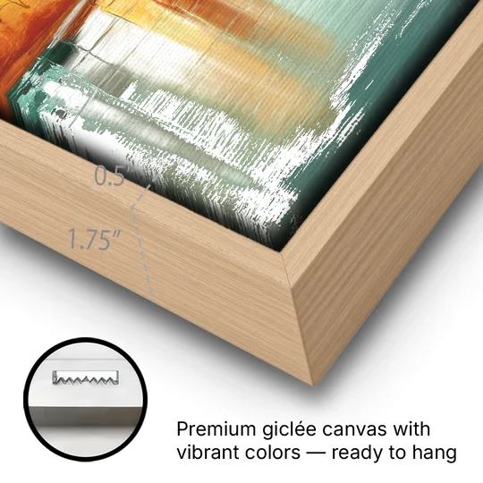 Grand Rapids Cityscape Reflections - Oak Framed Canvas Wall Art - Gallery Wrap Corner