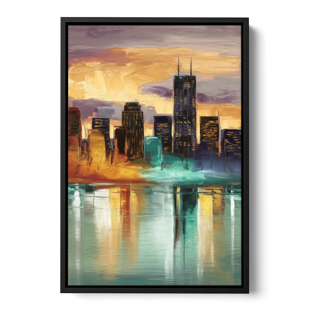 Grand Rapids Cityscape Reflections - Black Framed Canvas Wall Art - Front