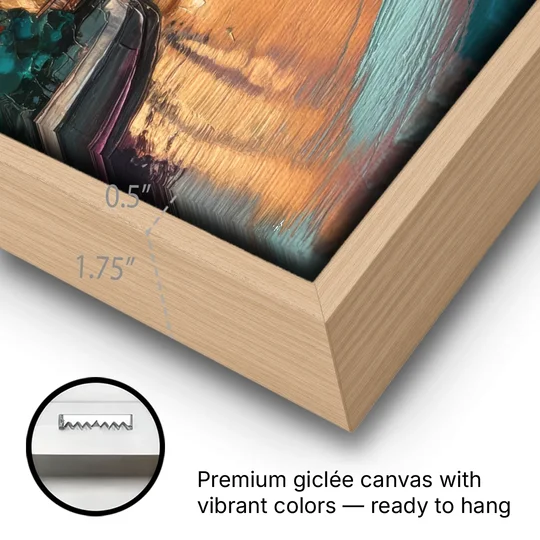 Grand Rapids Downtown Skyline - Oak Framed Canvas Wall Art - Gallery Wrap Corner