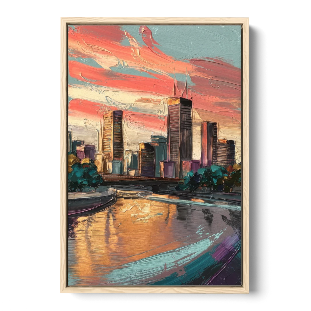 Grand Rapids Downtown Skyline - Oak Framed Canvas Wall Art - Front