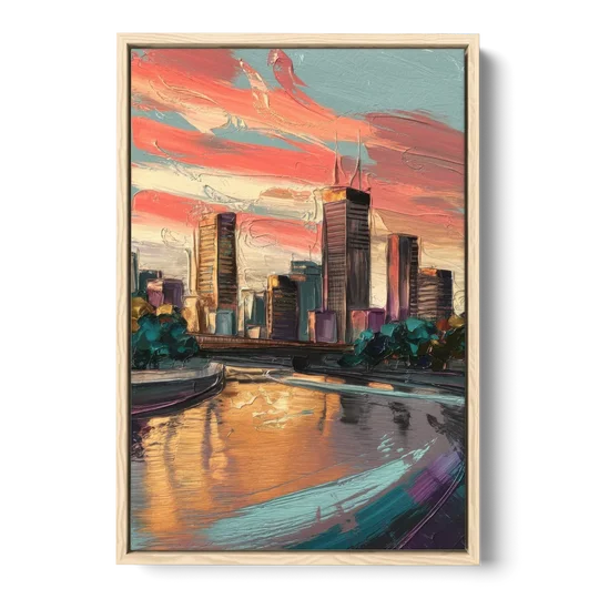Grand Rapids Downtown Skyline - Oak Framed Canvas Wall Art - Front