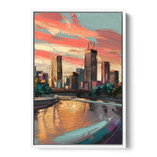 Grand Rapids Downtown Skyline - White Framed Canvas Wall Art - Front