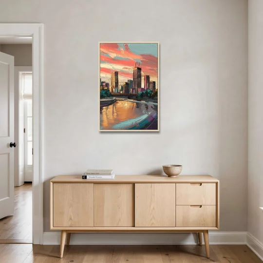 Grand Rapids Downtown Skyline - Oak Framed Canvas Wall Art - Coffee Table - 24x36