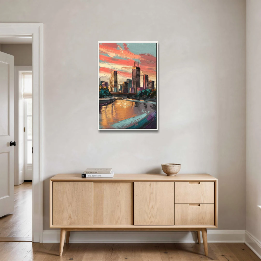 Grand Rapids Downtown Skyline - White Framed Canvas Wall Art - Coffee Table - 24x36