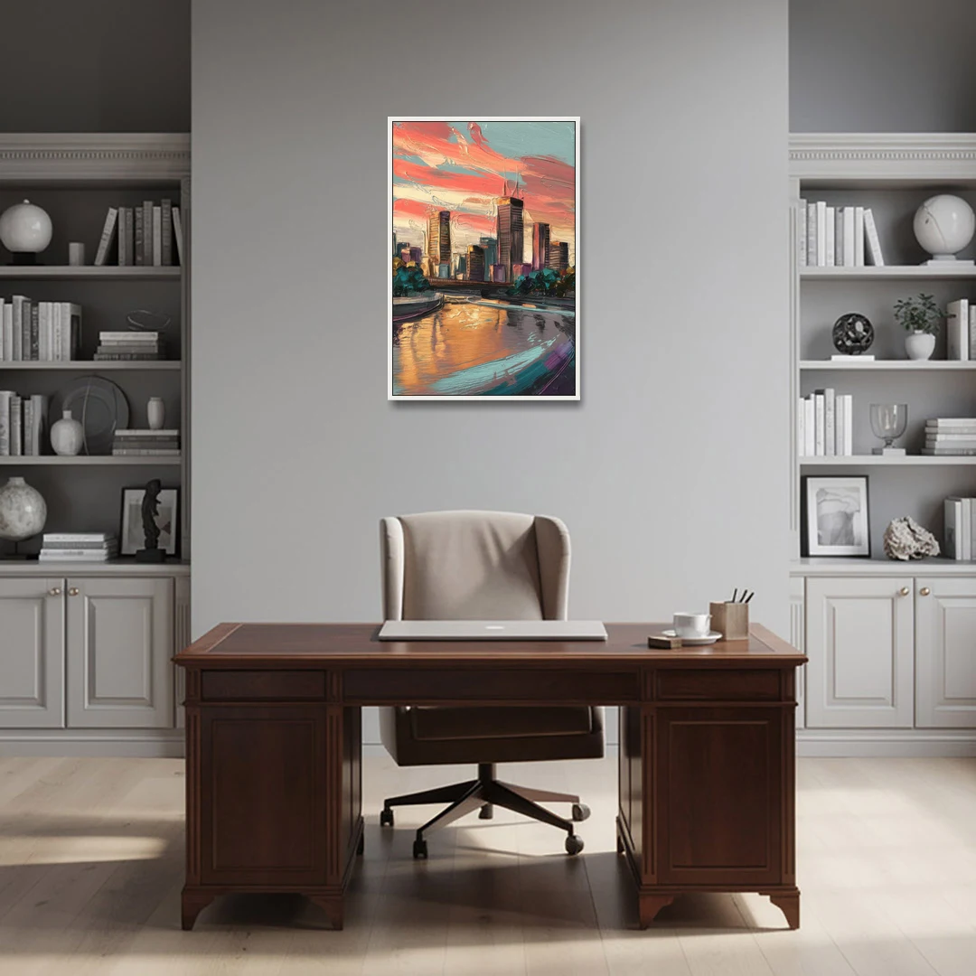 Grand Rapids Downtown Skyline - White Framed Canvas Wall Art - Office - 24x36