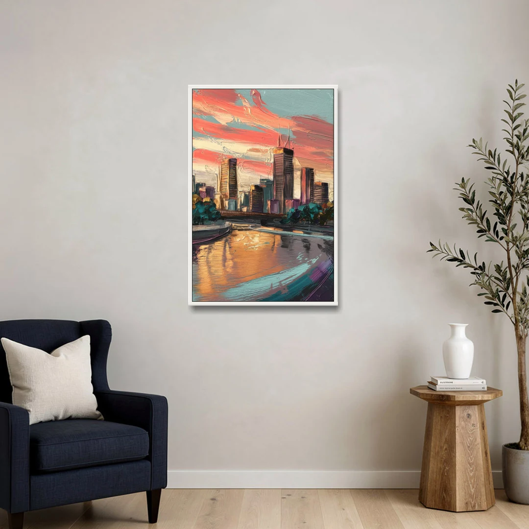Grand Rapids Downtown Skyline - White Framed Canvas Wall Art - Sofa - 24x36
