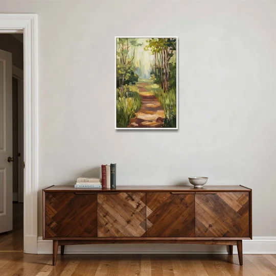 Grand Rapids Forest and Trails - White Framed Canvas Wall Art - Coffee Table - 24x36