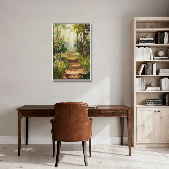 Grand Rapids Forest and Trails - White Framed Canvas Wall Art - Office - 24x36