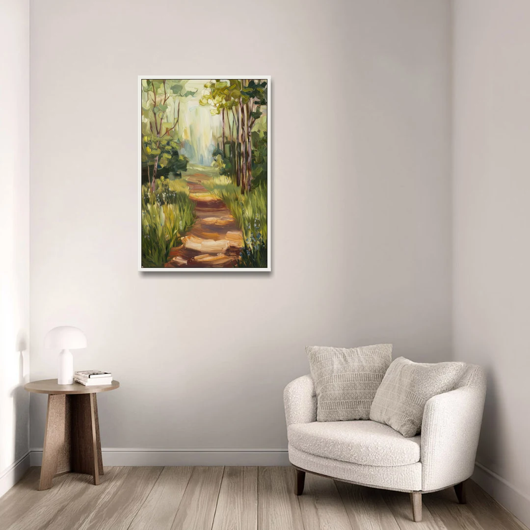 Grand Rapids Forest and Trails - White Framed Canvas Wall Art - Sofa - 24x36