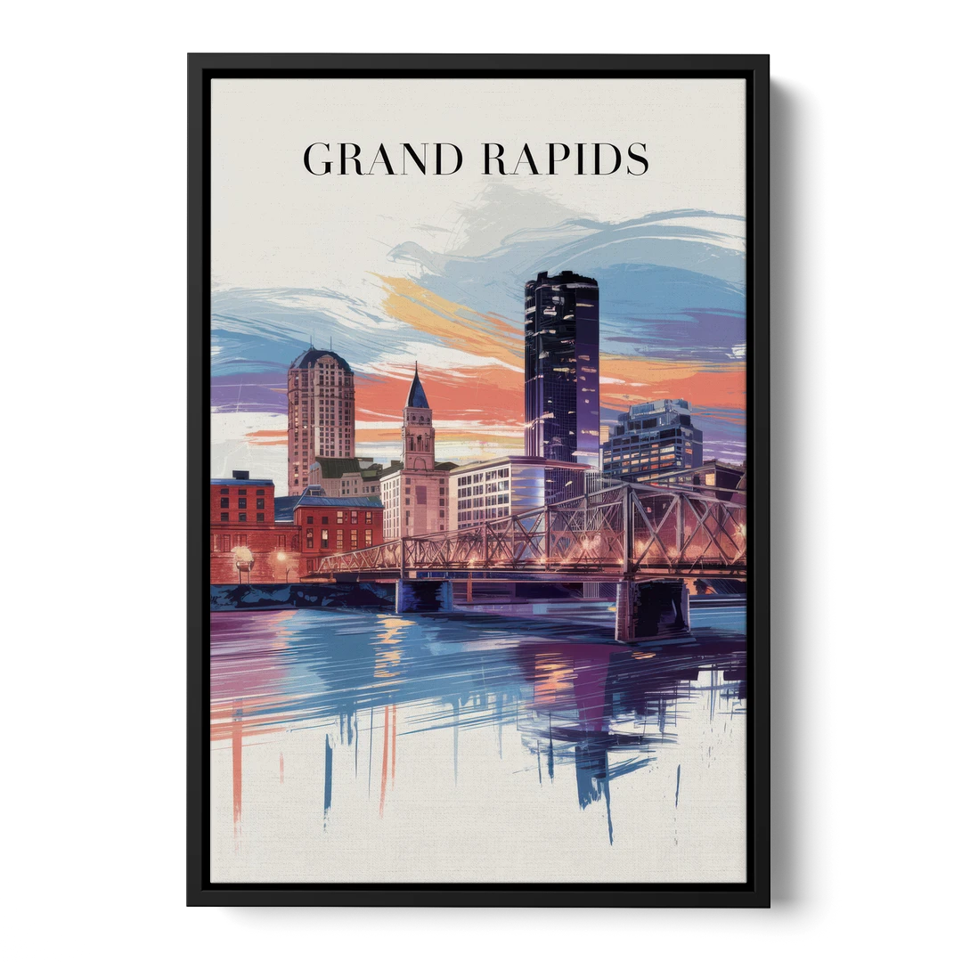 Grand Rapids Historic Landmarks - Black Framed Canvas Wall Art - Front