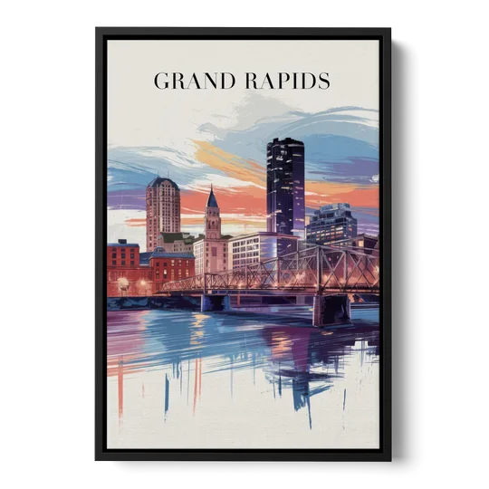 Grand Rapids Historic Landmarks - Black Framed Canvas Wall Art - Front