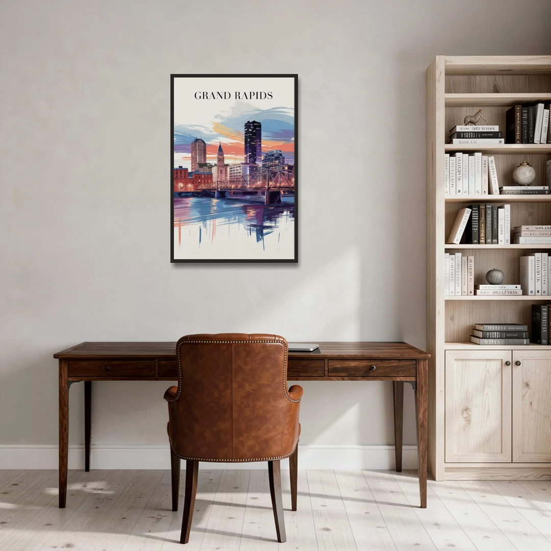 Grand Rapids Historic Landmarks - Black Framed Canvas Wall Art - Office - 24x36