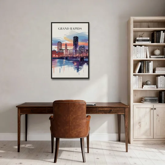 Grand Rapids Historic Landmarks - Black Framed Canvas Wall Art - Office - 24x36