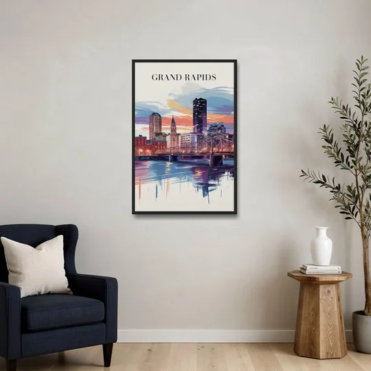 Grand Rapids Historic Landmarks - Black Framed Canvas Wall Art - Sofa - 24x36