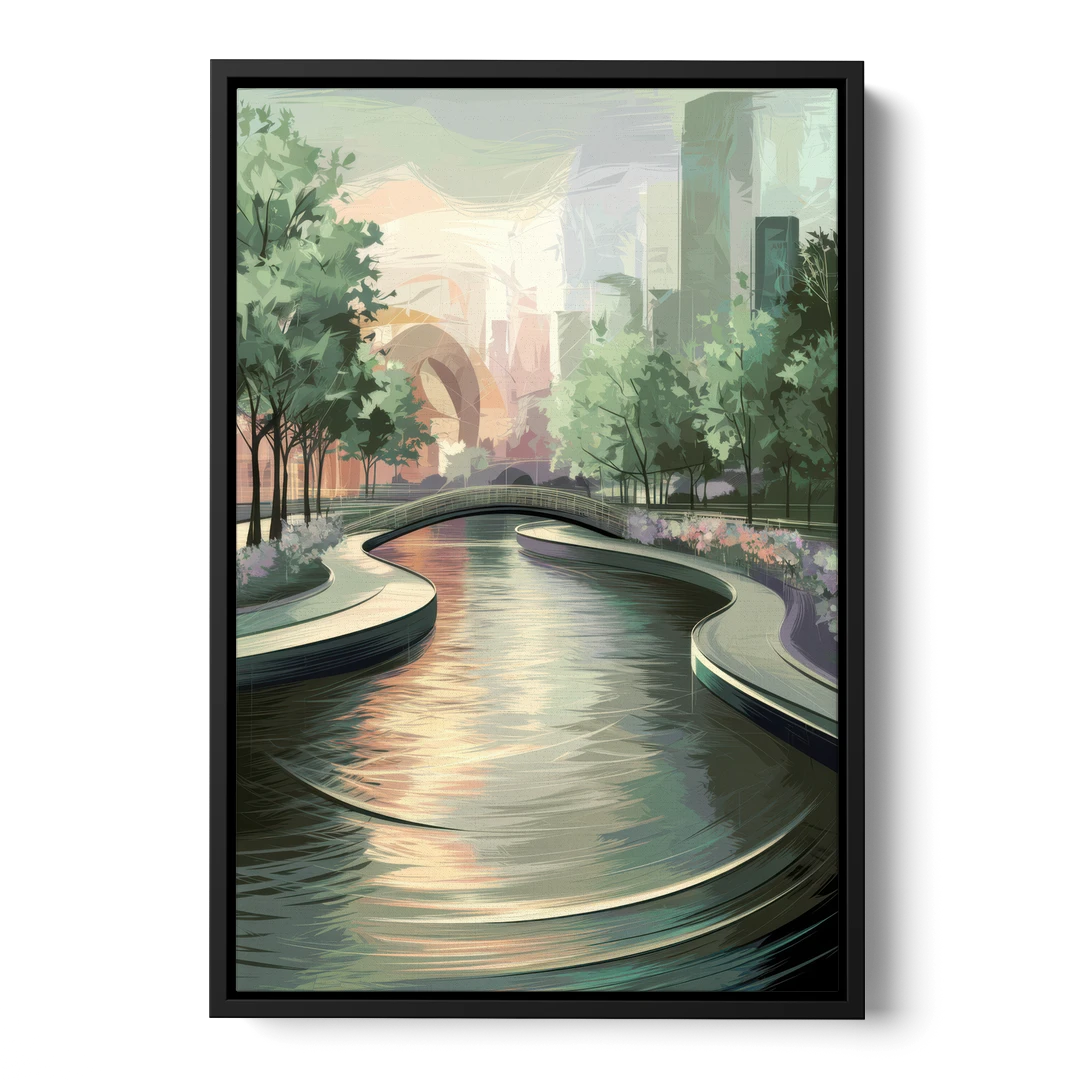 Grand Rapids Riverwalk Serenity - Black Framed Canvas Wall Art - Front