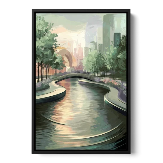 Grand Rapids Riverwalk Serenity - Black Framed Canvas Wall Art - Front