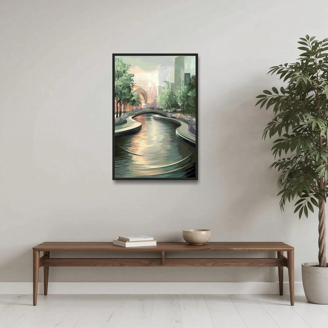 Grand Rapids Riverwalk Serenity - Black Framed Canvas Wall Art - Coffee Table - 24x36